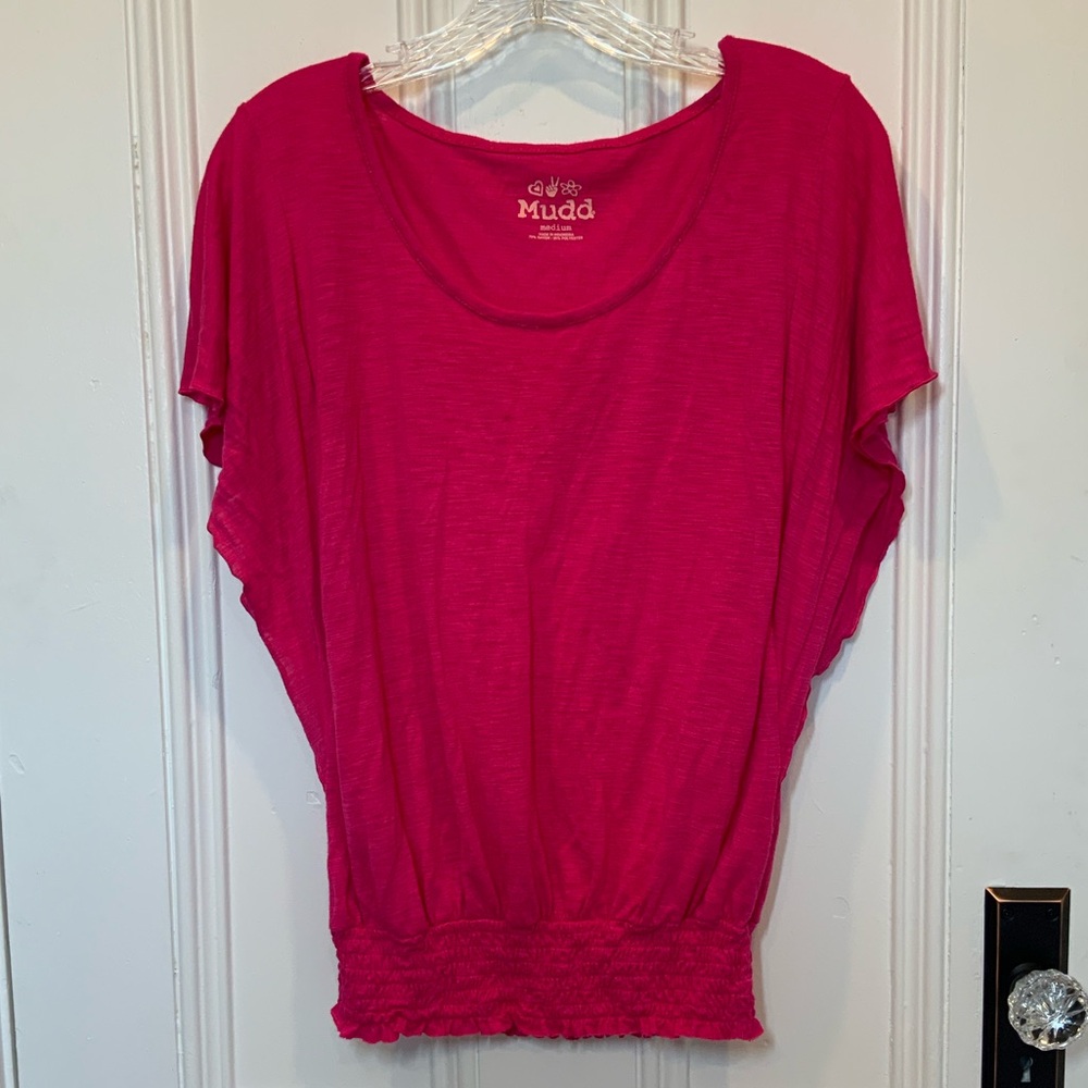 Mudd Hot Pink Shirt with Flutter Sleeves and Gathered Waist - Size M